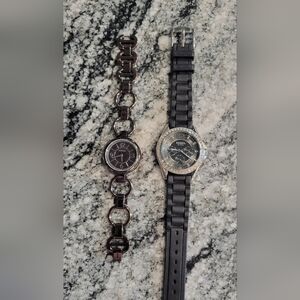 Fossil Women's Black Silicone and Copper Bracelet Watch Set